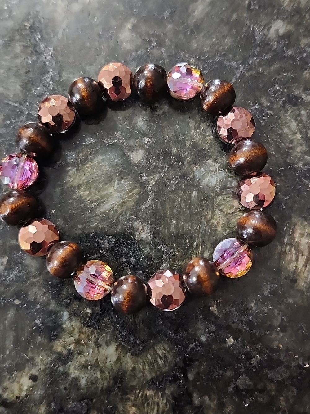 Handmade Glass Bronze and Brown Beaded Bracelet